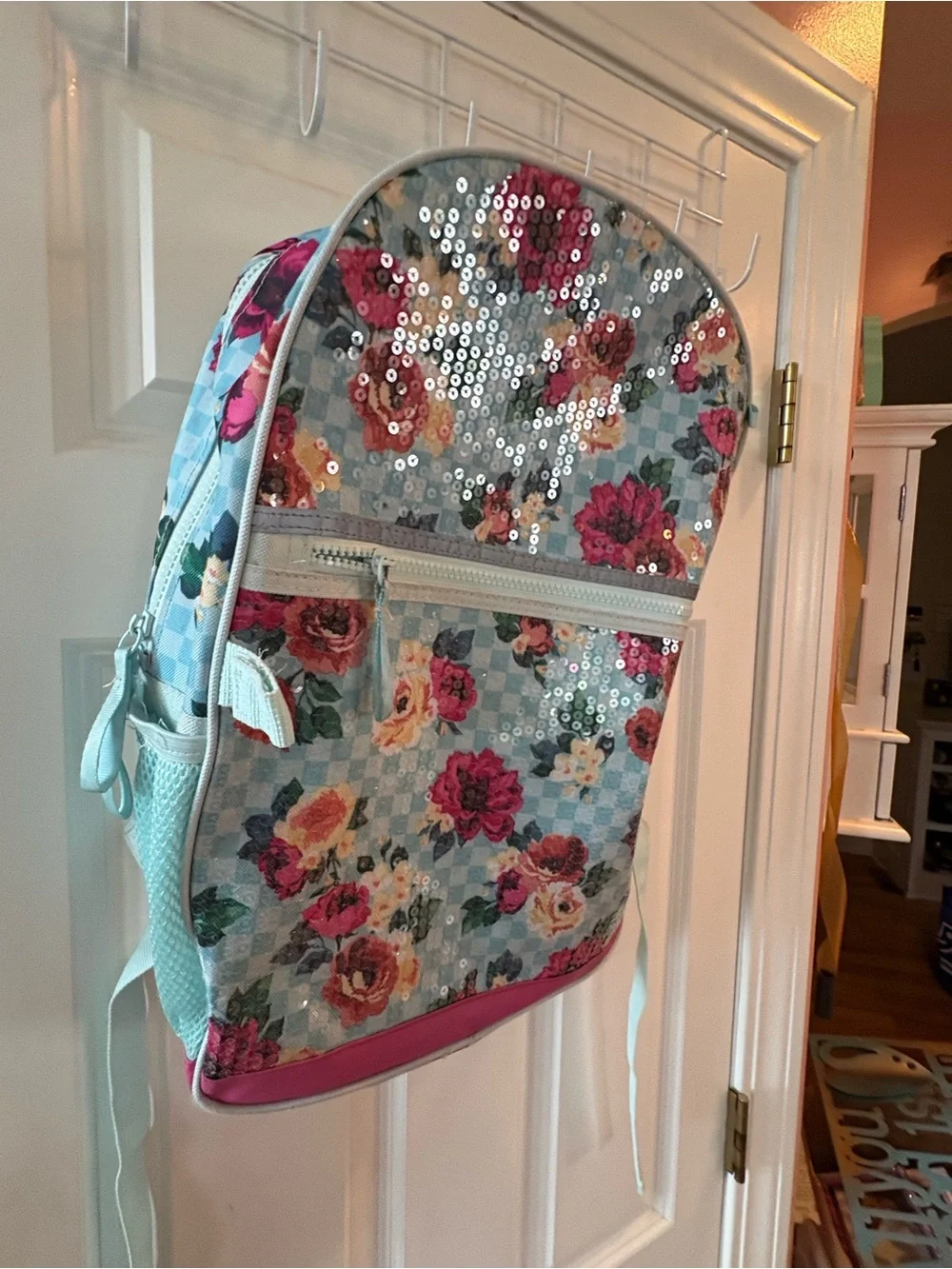 Source Unknown Floral Sequin Backpack - Mint, Pink, Cream